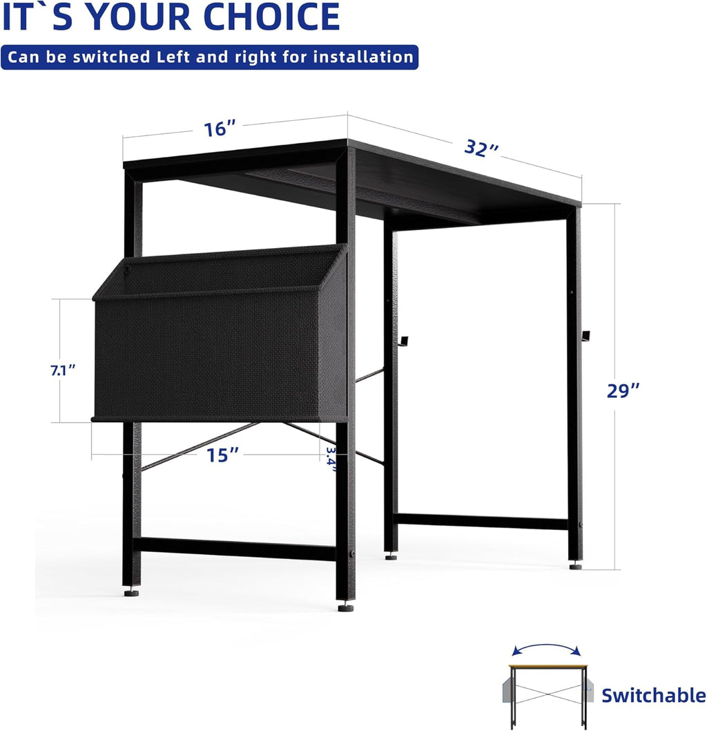 32 Inch Computer Desk for Small Spaces with Storage Bag, Home Office Work Desk with Headphone Hook, Small Office Desk