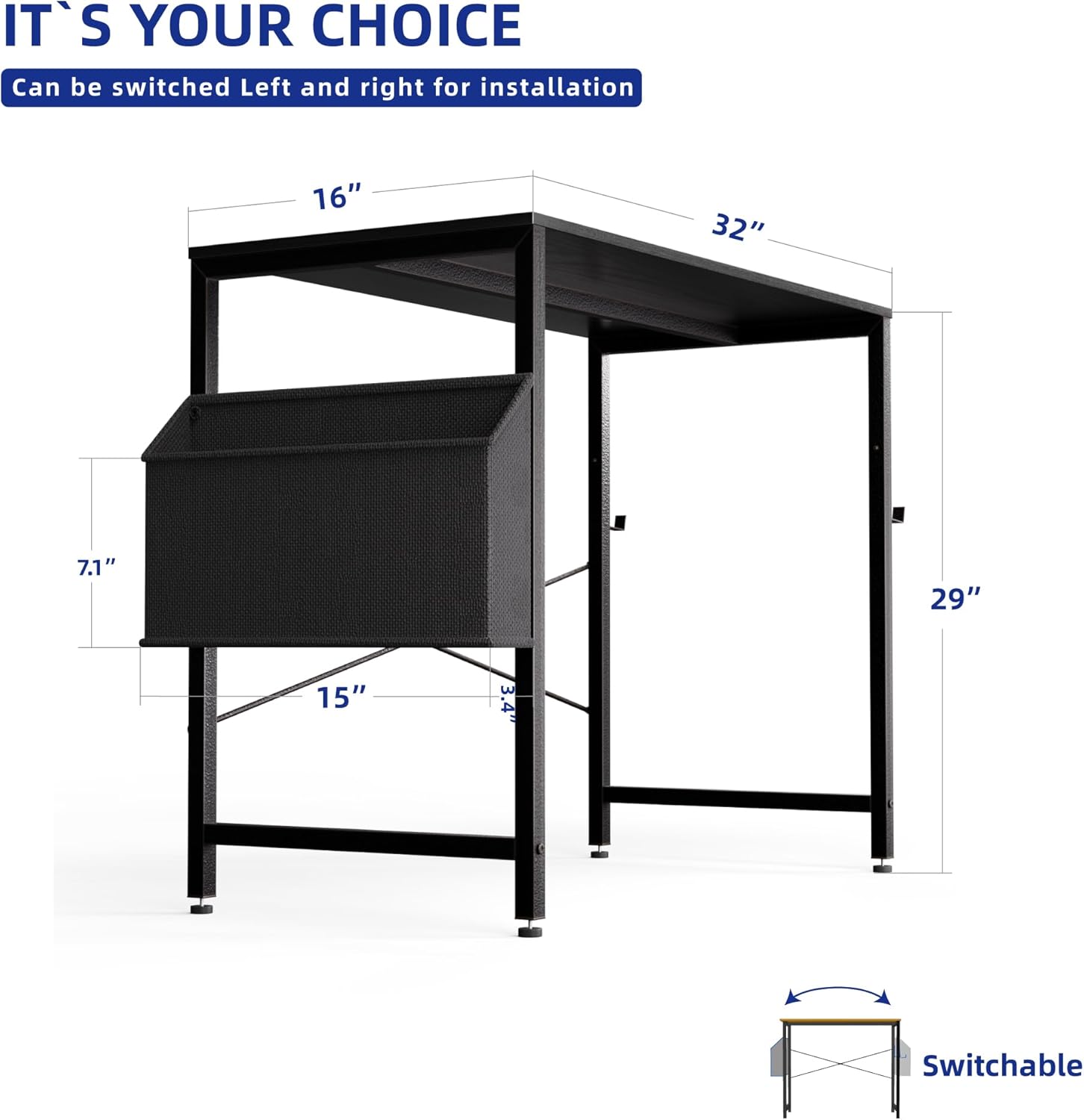 32 Inch Computer Desk for Small Spaces with Storage Bag, Home Office Work Desk with Headphone Hook, Small Office Desk