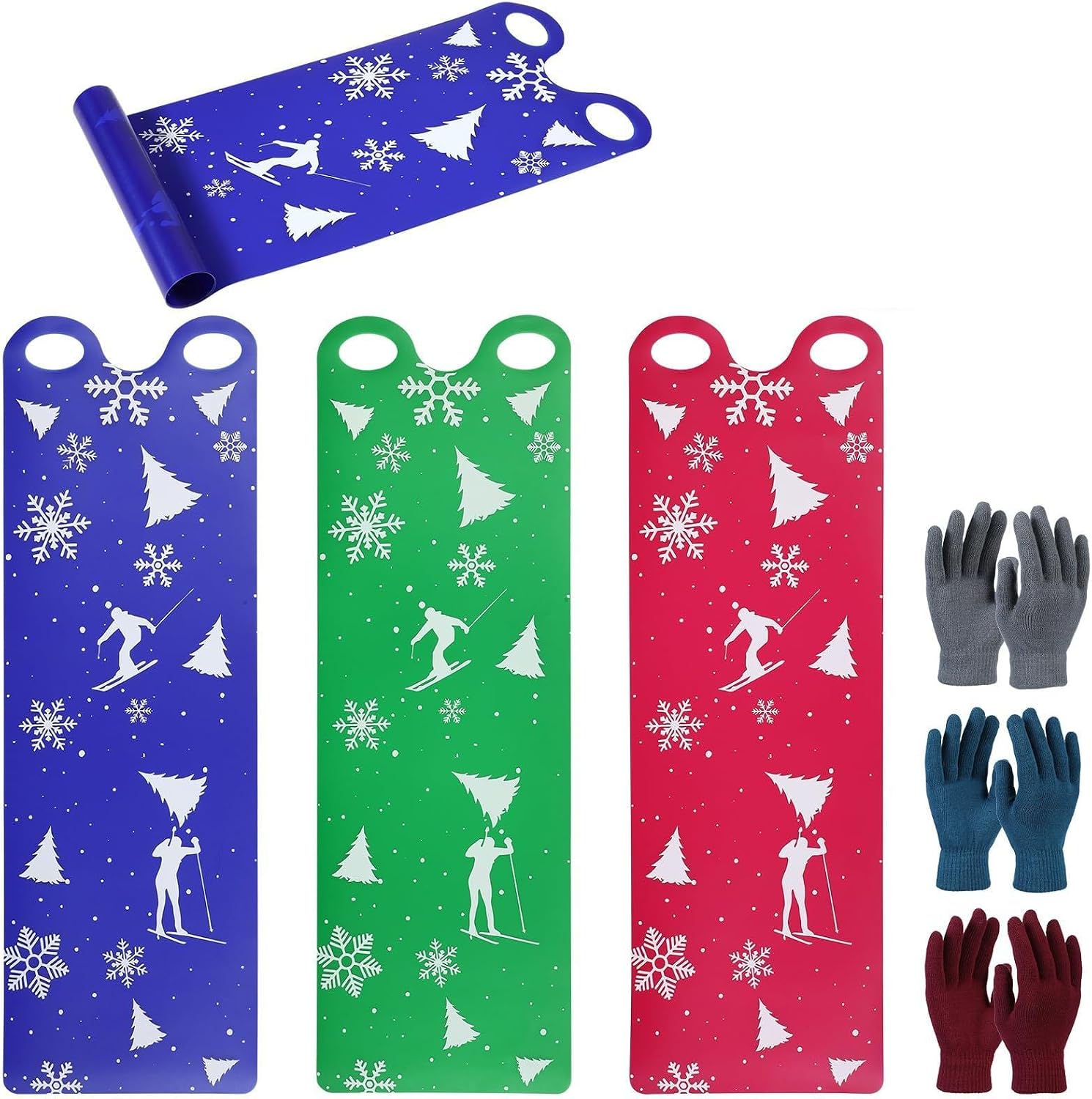 Large 54" Snow Sled for Adults Snowflake Flying Slider Mat with Handles and Warm Winter Gloves Snow Carpet