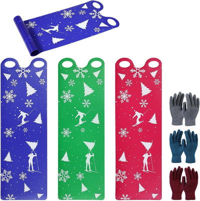 Large 54" Snow Sled for Adults Snowflake Flying Slider Mat with Handles and Warm Winter Gloves Snow Carpet