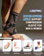 Copper Ankle Brace for Men & Women, Ankle Compression Sleeve 1 Pair