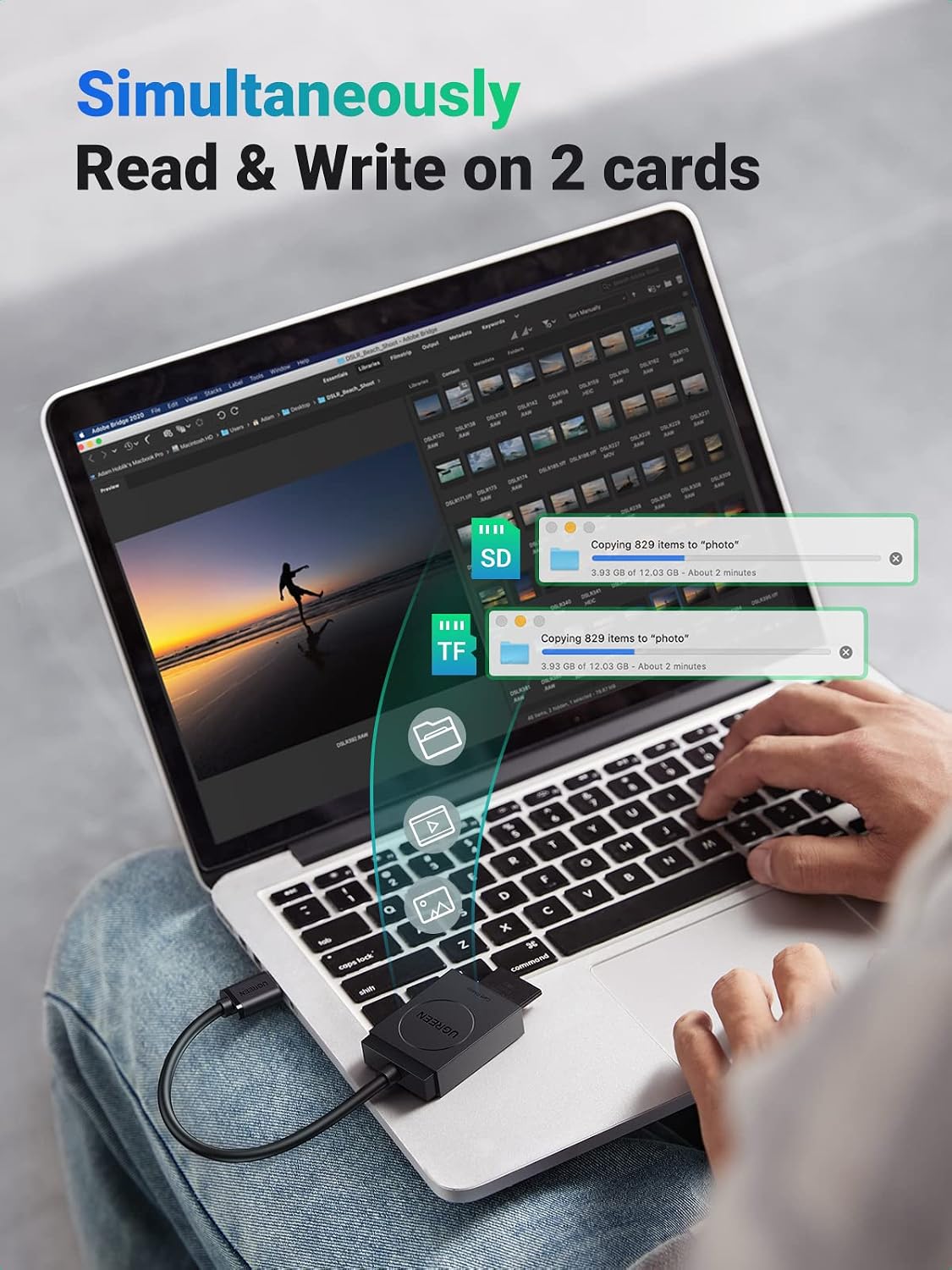 SD Card Reader USB 3.0 | Dual Slot Flash Memory Card Reader TF SD Micro SD for Mac Windows Linux Chrome Read 2 Cards