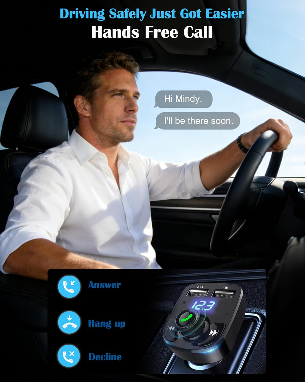 Bluetooth Car Adapter 5.3, FM Transmitter, Dual USB Charger | Stream music, Spotify and GPS navigation with