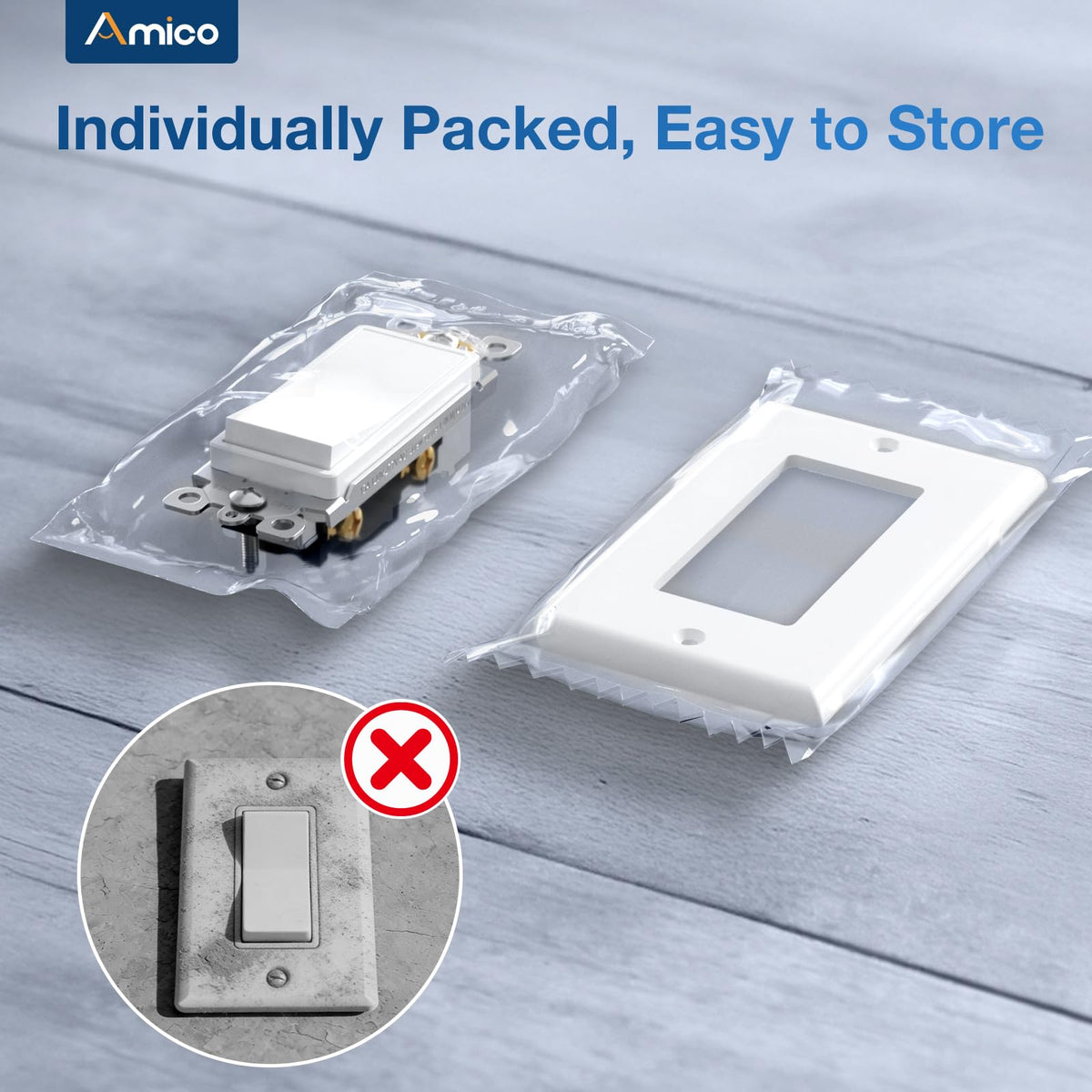 Amico 10 Pack Single Pole Light Switches with Wall Plates