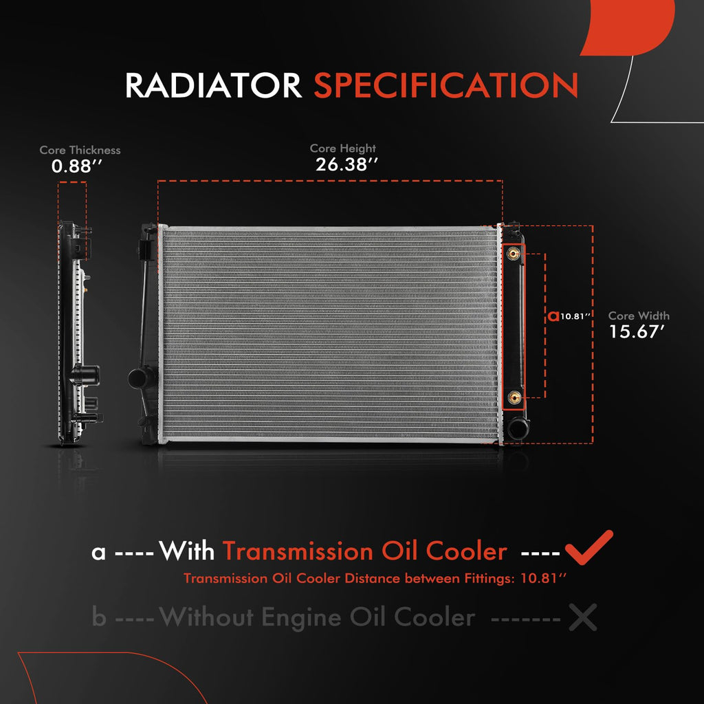 A-Premium Engine Coolant Radiator Assembly with Transmission Oil Cooler