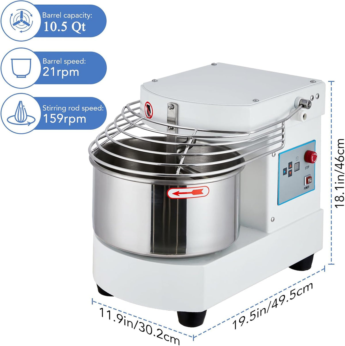 10.5Qt Commercial Food Mixer, Touch Screen, 650W, Dual Rotating