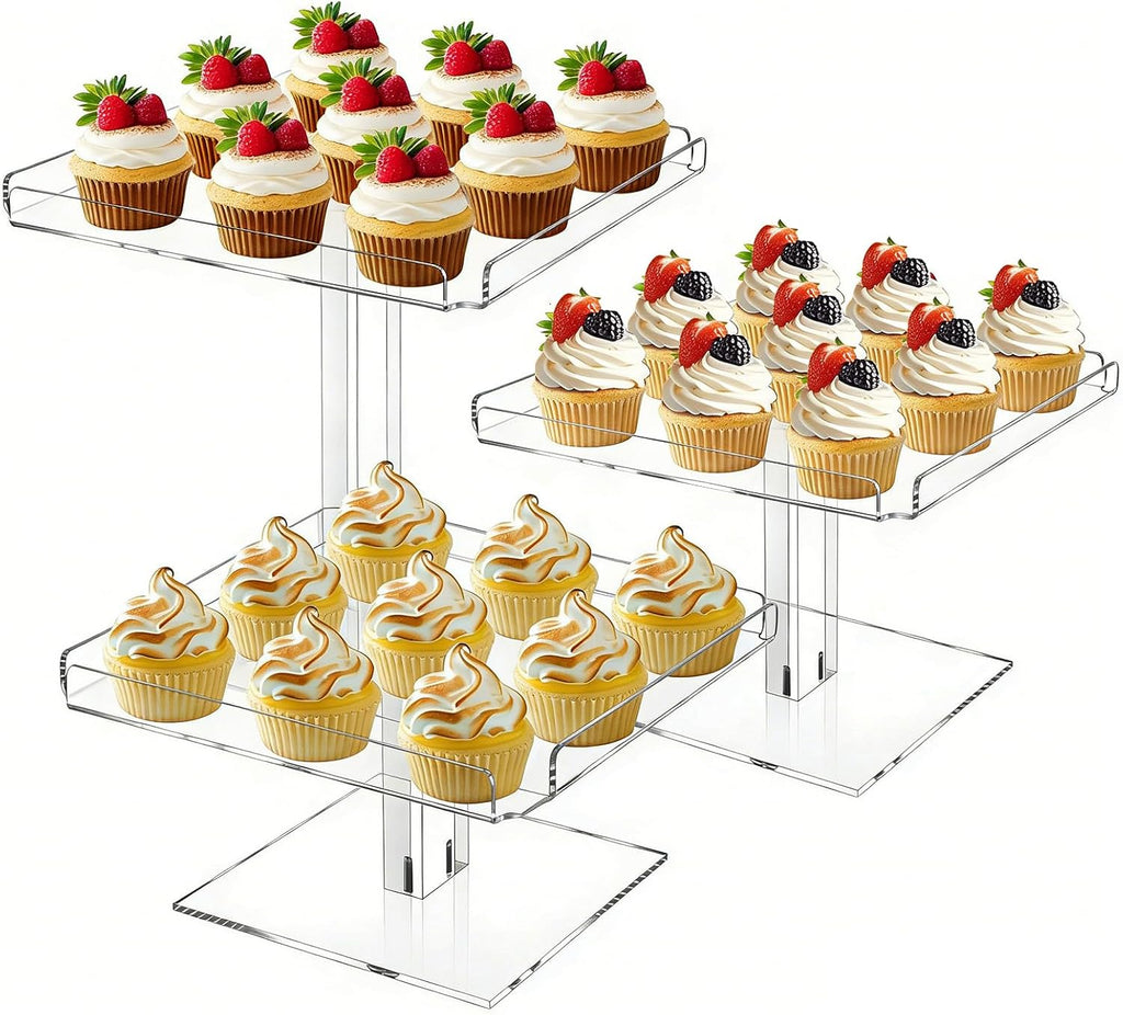 3 Tier Acrylic Cupcake Stand, 9“ Dessert Table Displays for Party