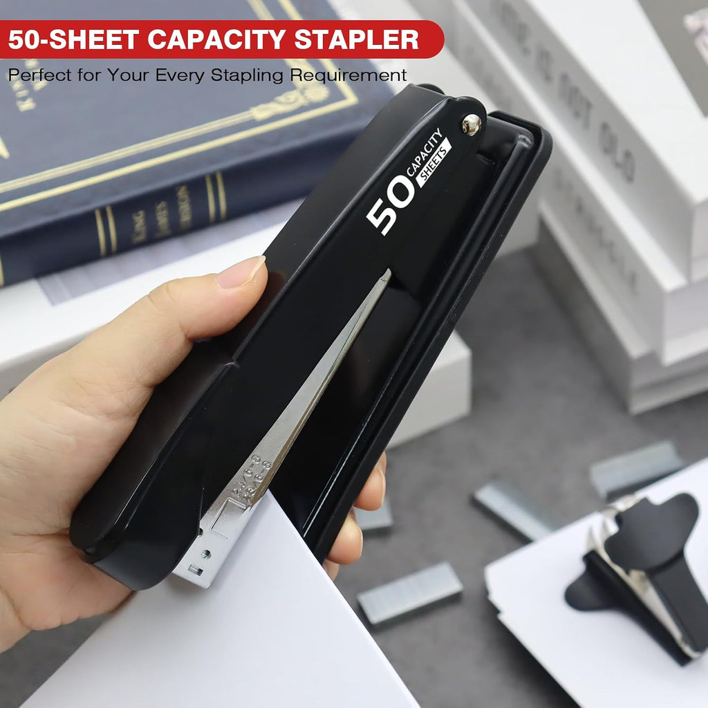 Heavy Duty Stapler, Black Stapler with Staples and Staple Remover for Desk