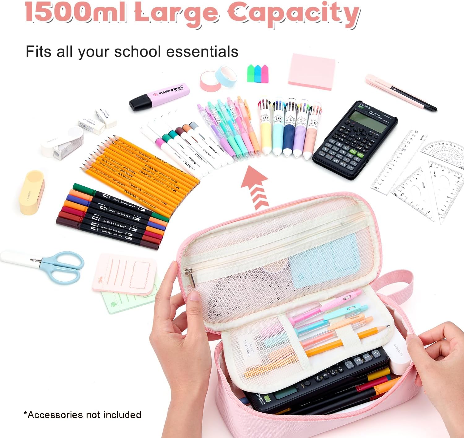 Pencil Case Pouch, Large Capacity Pen Bag Organizer, Cute Aesthetic Pencil Box for Girls Boys Kids, Back to School