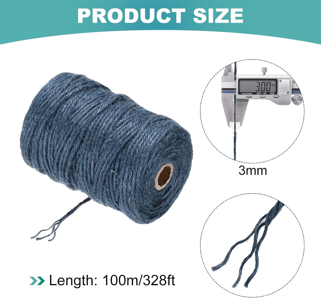 Natural Jute Twine String 328ft x 3mm Long Strong Twine Rope for Arts Crafts Ribbon Gift Wrapping Packing Christmas