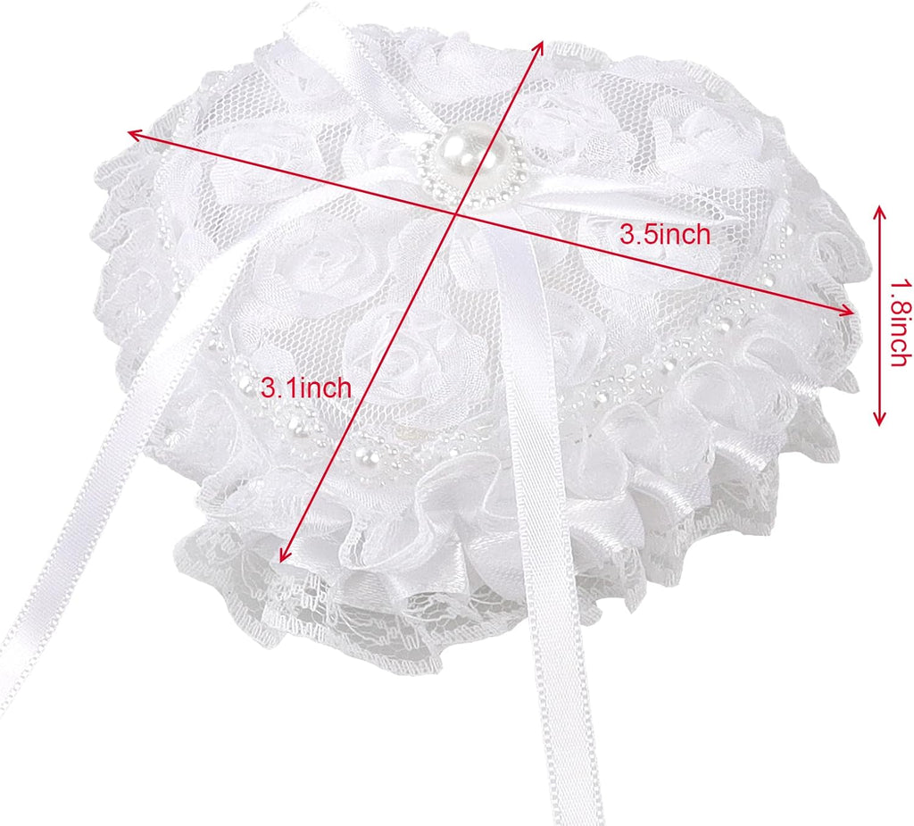 Romantic Heart Shaped Wedding Ring Bearer Box Wedding Ring Holder Lace Pearl Flower Elegant Ring Bearer Pillow for