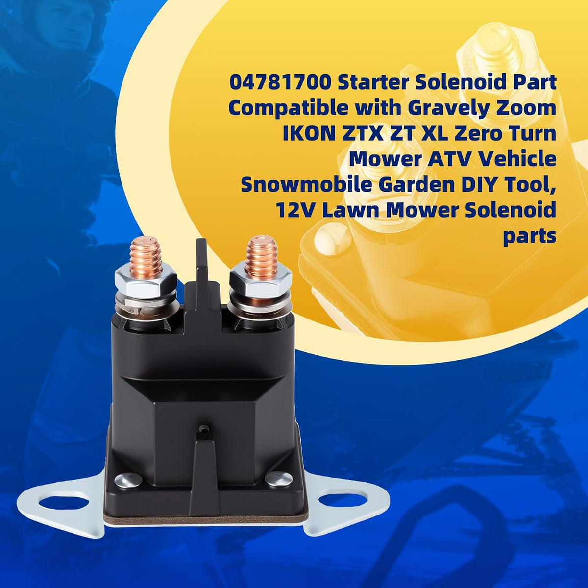 04781700 Starter Solenoid Part Compatible with Ariens Gravely Zoom IKON ZTX ZT XL Zero Turn Mower ATV Vehicle Snowmobile Garden DIY Tool, 12V Lawn Mower Solenoid Parts