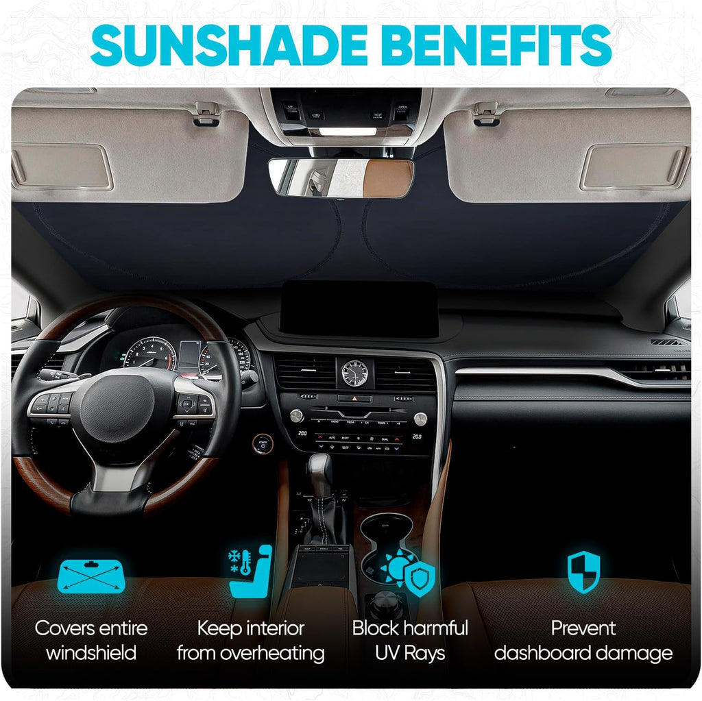 Car Sun Shade for Windshield, Reflective Windshield Sunshade, 240T Polyester, Automotive Interior Sun Protection