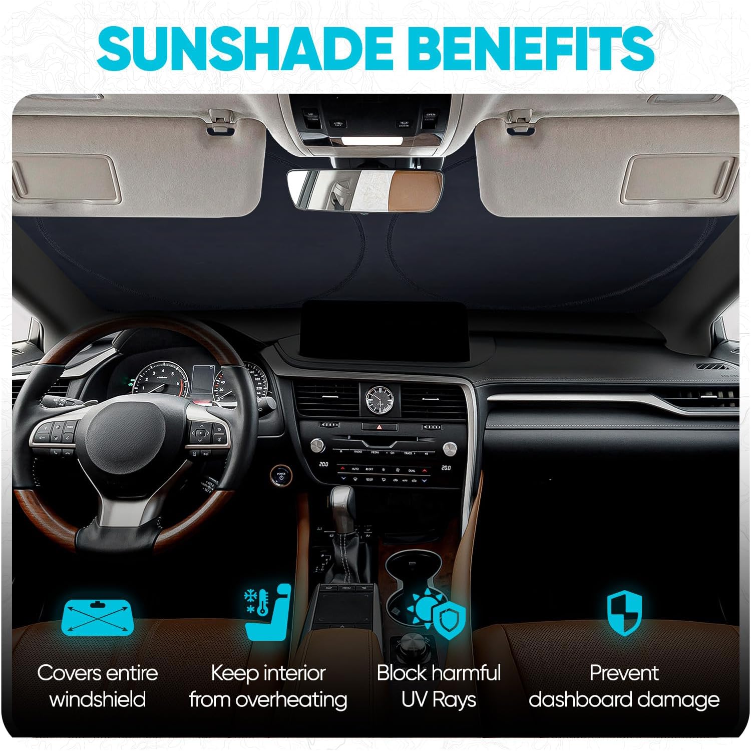 Car Sun Shade for Windshield, Reflective Windshield Sunshade, 240T Polyester, Automotive Interior Sun Protection