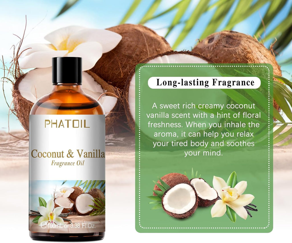 Coconut & Vanilla Fragrance Oil for Diffuser Aromatherapy 3.38FL.OZ | Long Lasting Scented Oils For Humidifier, Air