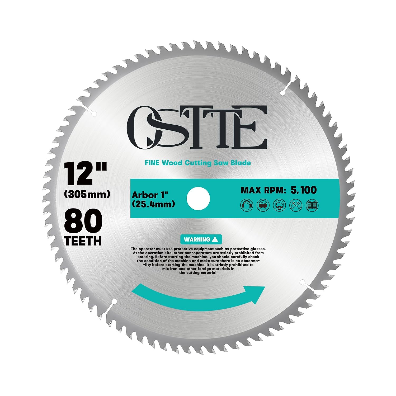 12-Inch 80T Miter Saw Blade, 1" Arbor | Carbide Tipped, ATB Smooth Crosscuts, Hardwood/Softwood/MDF/Plywood, for
