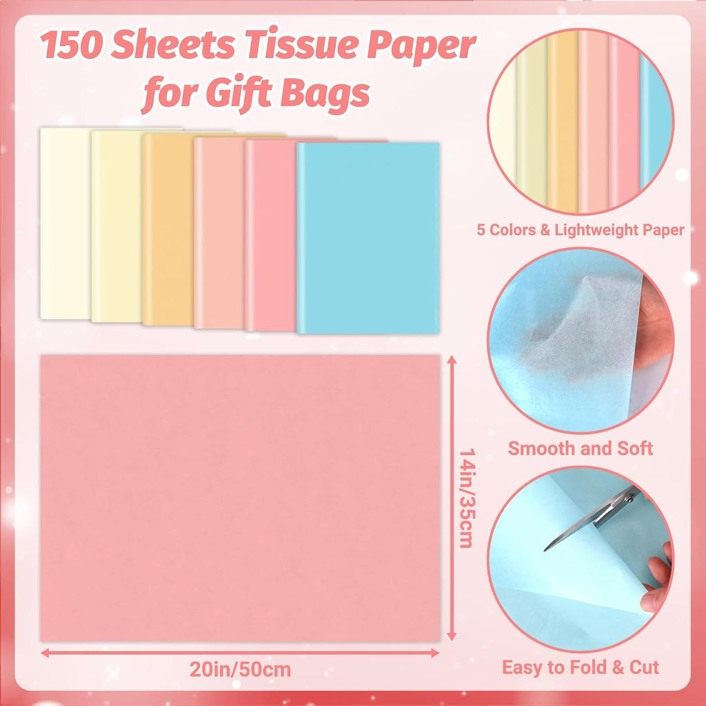 150 Sheets 6 Metallic Colors Tissue Paper Bulk 14x20 Inch