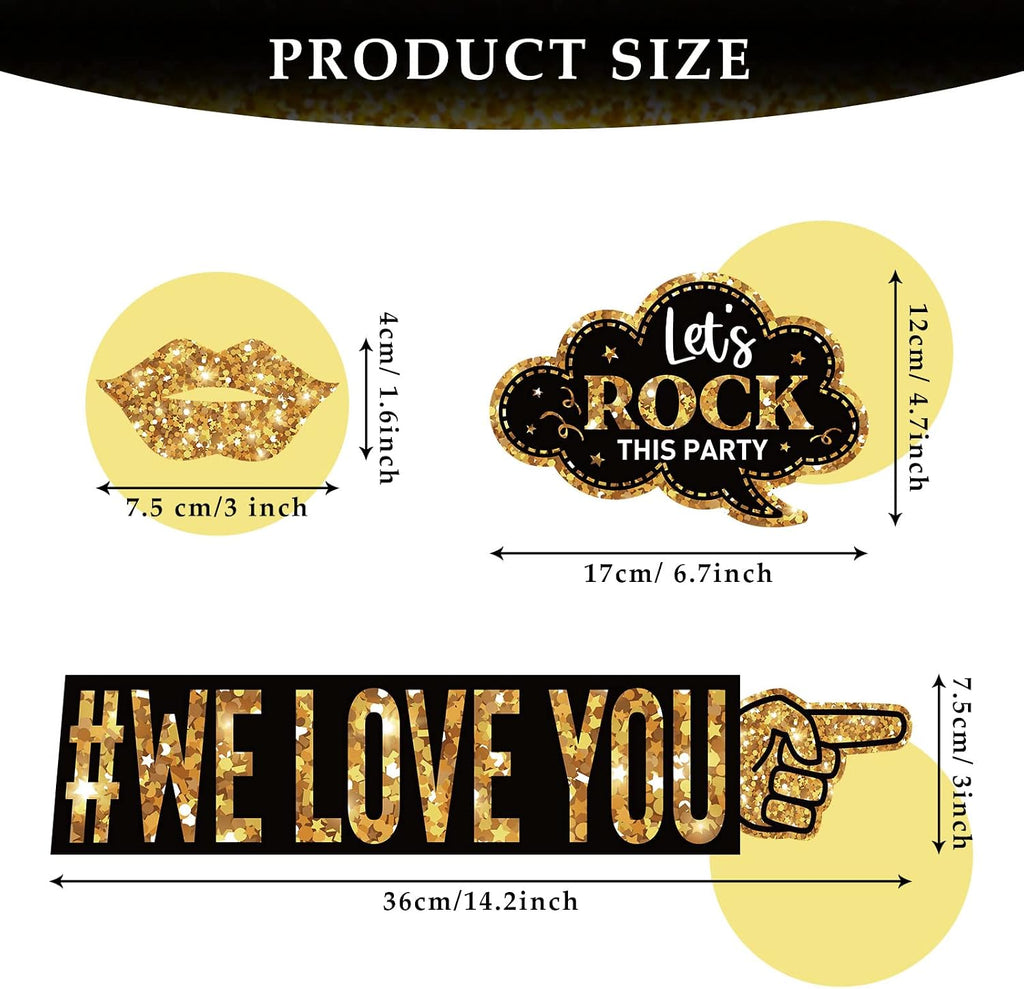 36 Pcs Birthday Photo Booth Props Kit,Gold and Black