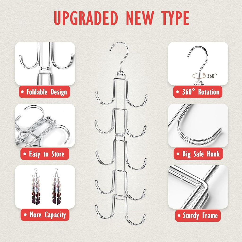 Tank Top Hanger: Collapsible Metal Bra Organizer for Closet with 10 Large Hooks - Holds Up to 40 Garments - Rotatable