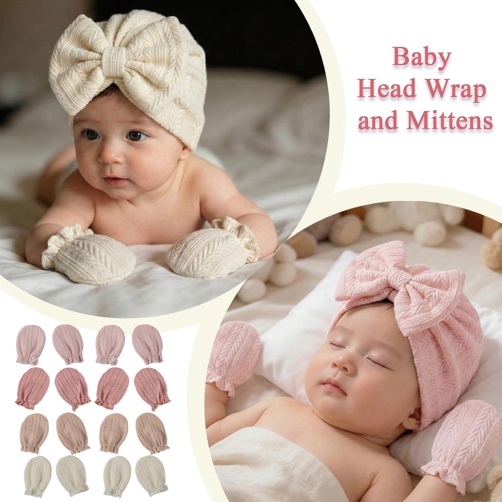 Newborn Baby Girl Hats Mittens Set Cotton for Infants 0-6 Months