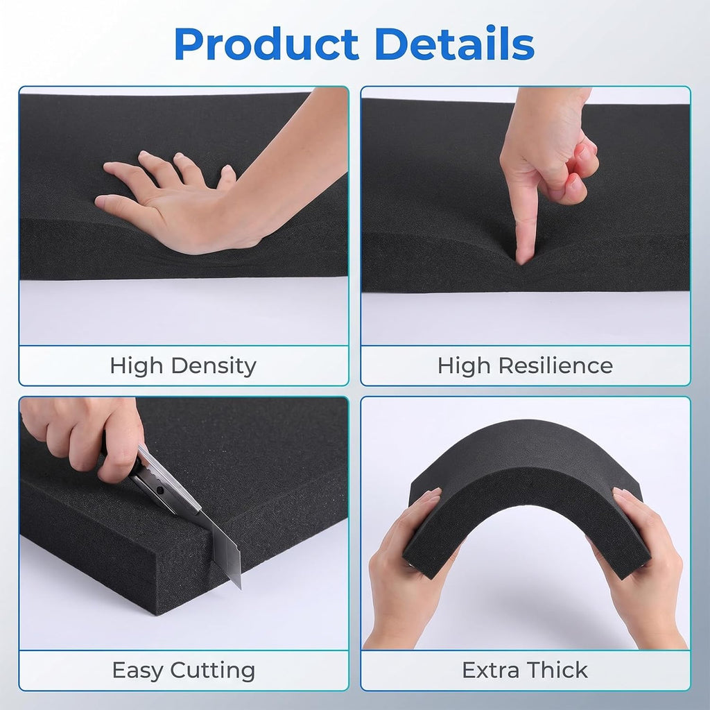 Polyurethane Foam Inserts 2 Pack 16x12x2 Inch, Black Cuttable Packing Pads