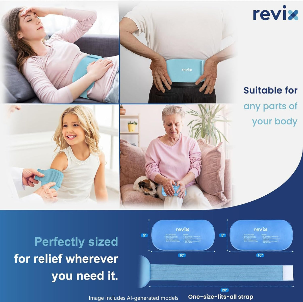 Ice Pack for Injuries Reusable, 2-Pack Hot & Cold Gel Wrap with Strap