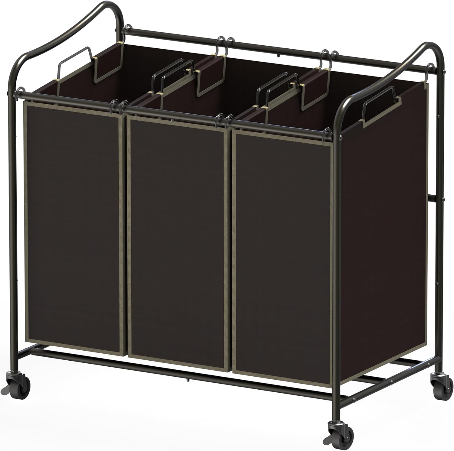 Heavy Duty 3-Bag Laundry Sorter Rolling Cart, Bronze | Removable Bags and Lockable Wheels for Laundry Room Organization