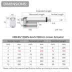 Justech 330 LBS/1500N-4inch/100mm 12V Linear Actuator, Heavy-Duty Actuator