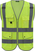 High Visibility Reflective Safety Vest | ANSI Class 2 Hi Vis Construction Work Vest with Multi Pockets, Breathable