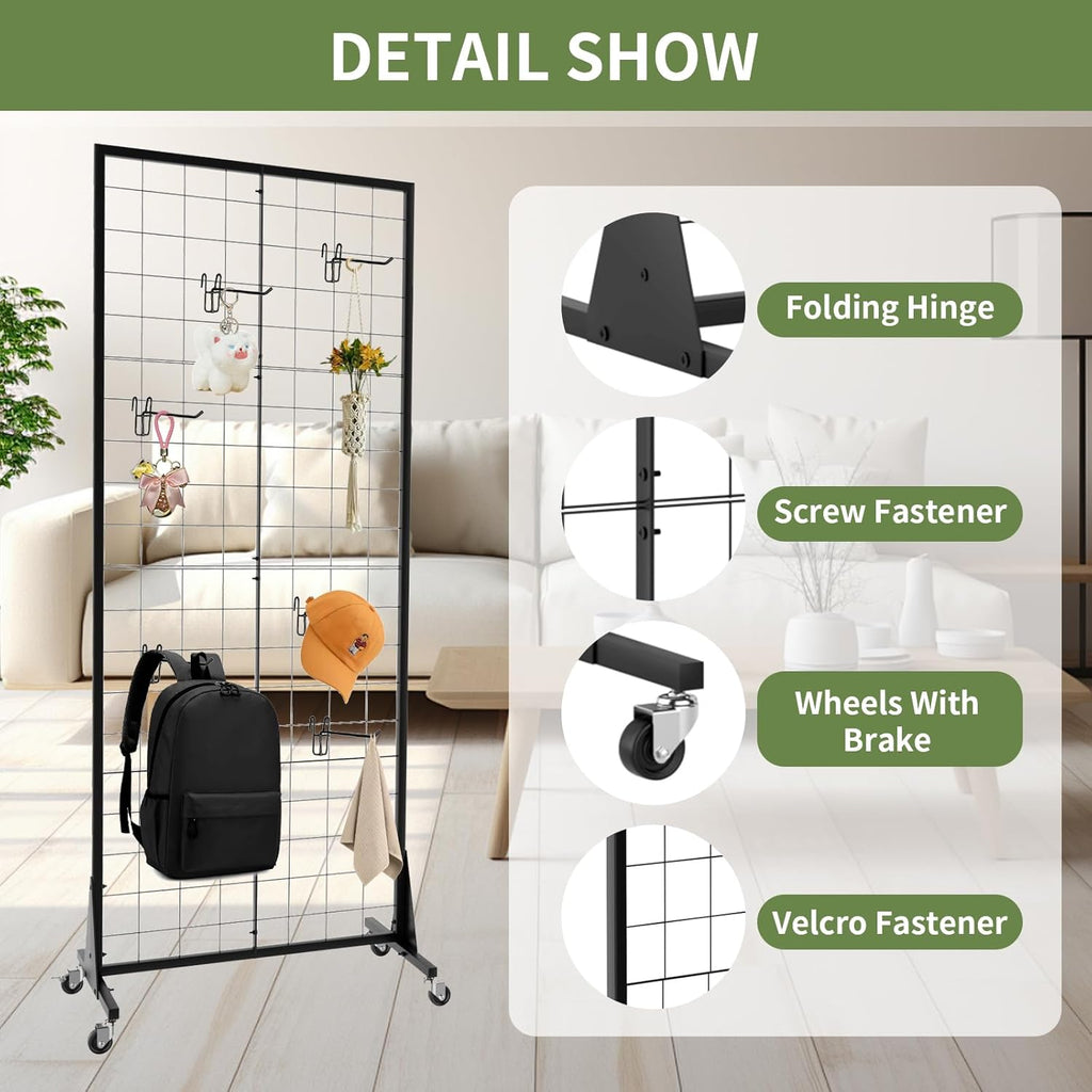 1-Pack Grid Wall Panels, 2' X 5.5' Ft Gridwall Panel Display Stand, Heavy Movable Floorstanding Detachable Gird Wall
