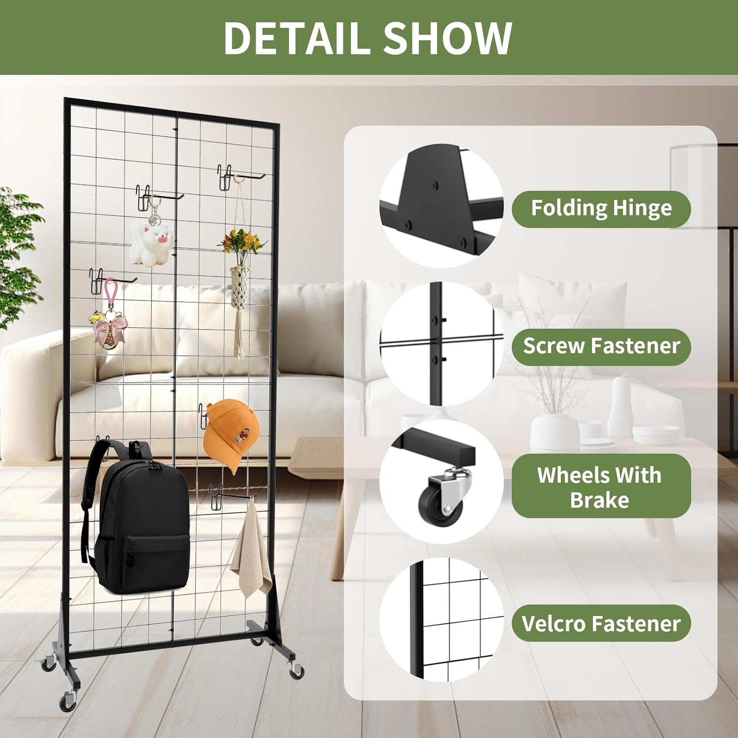 1-Pack Grid Wall Panels, 2' X 5.5' Ft Gridwall Panel Display Stand, Heavy Movable Floorstanding Detachable Gird Wall