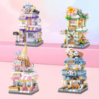 4 Mini City Shop Street View Building Blocks Model Set,Simulation Architecture Collection Particle Construction