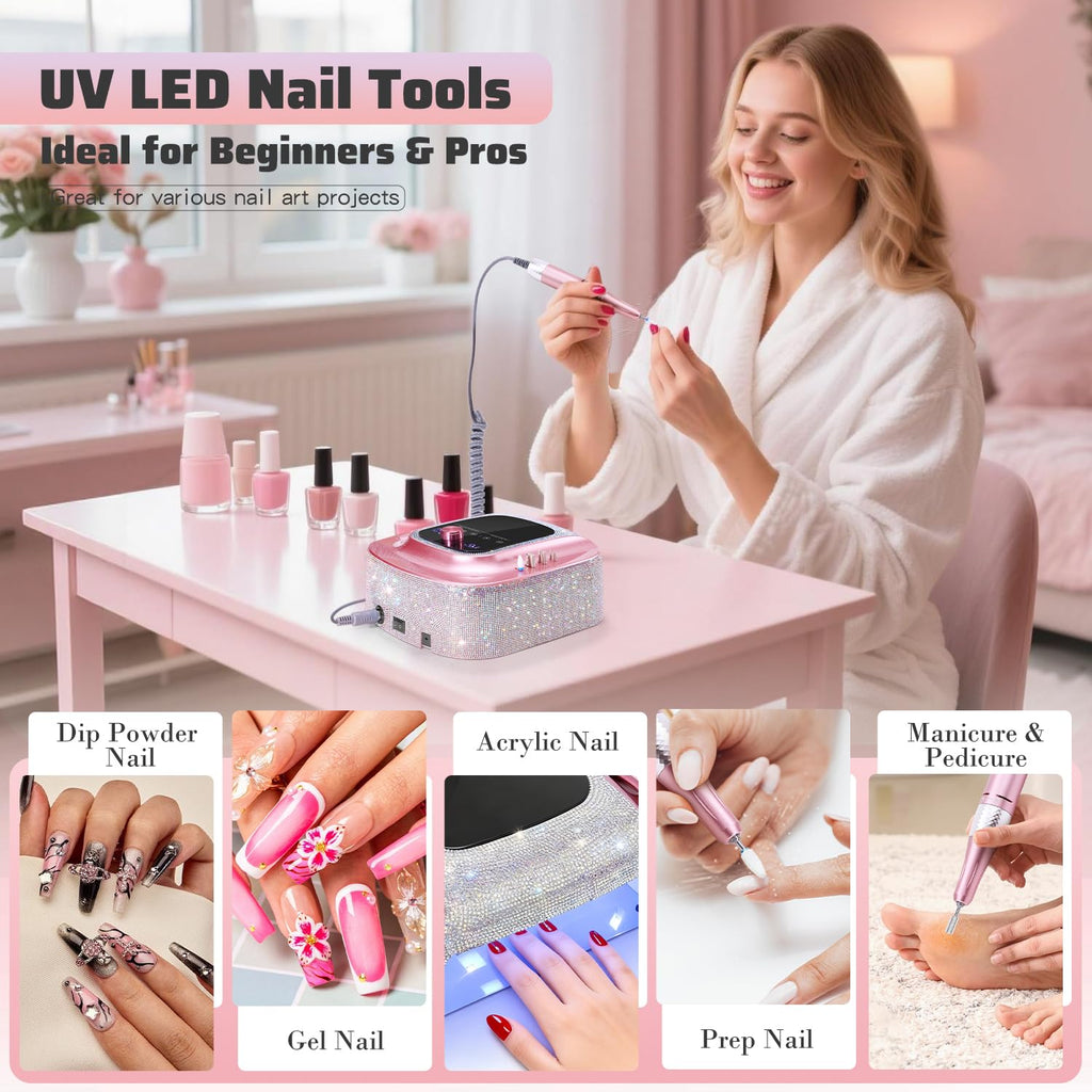 2-in-1 UV Nail Lamp Electric Nail Drill Kit, Cordless UV Light for Gel Nail | Rechargeable Fast Curing Lamp for All