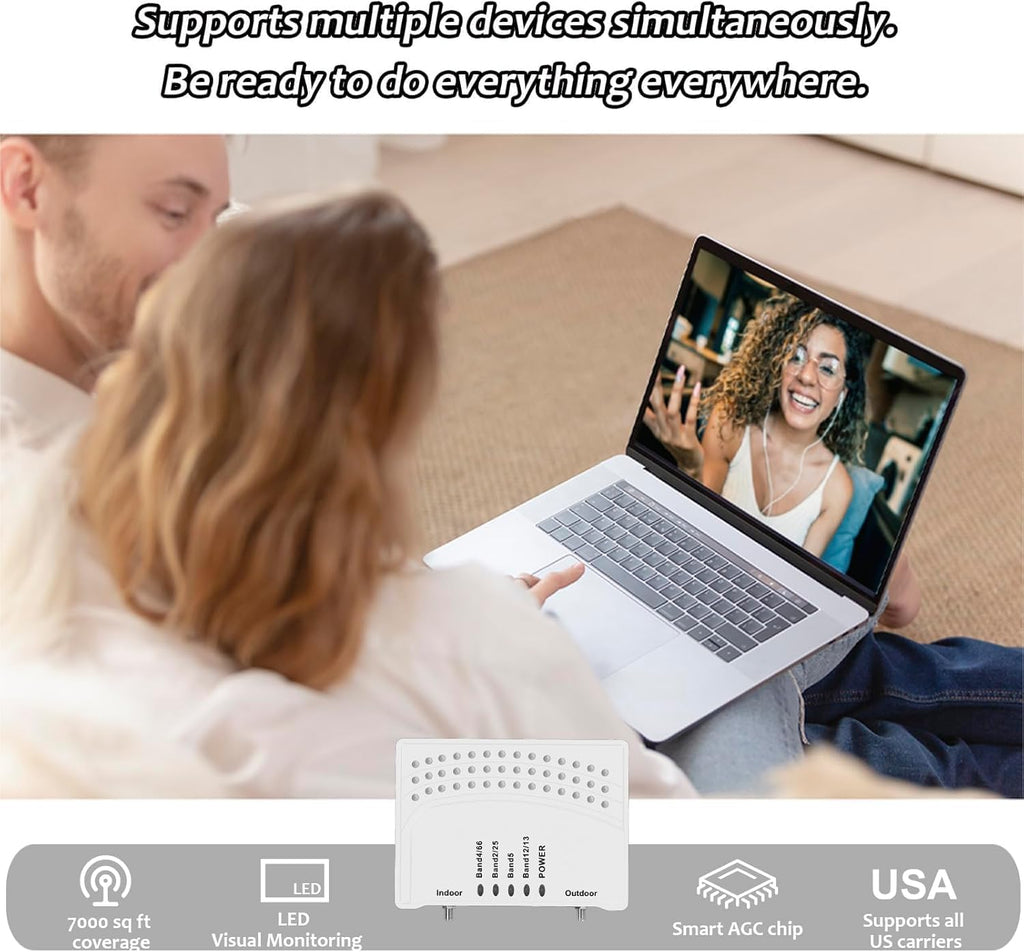 Cell Phone Booster for Home & Muti-Room, Up to 7000Sq. Ft,Cell Booster for Rural Area with 2 Indoor Antennas,Boosts