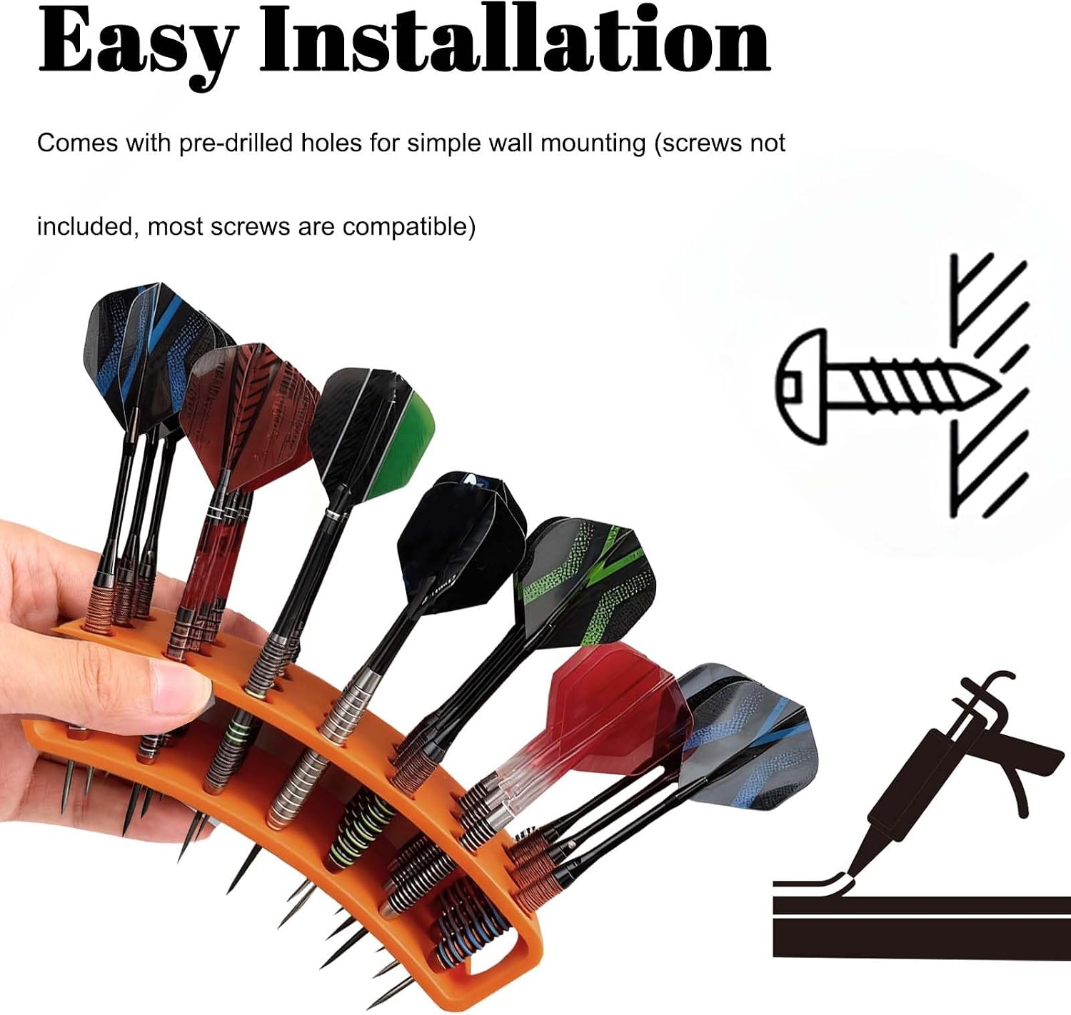 Wall Mounted Dart Holder | 21 Tip Darts Storage and Display Rack | Game Room Organizer Accessory