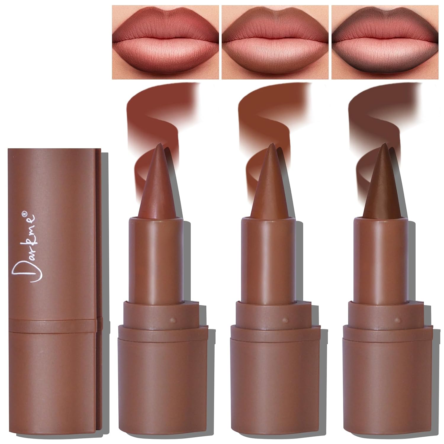 3 Colors 2 in 1 Lip Liner Set, Matte Nude Dark Brown Red Lip Liner Lipstick Plumping Smooth Creamy Lip Combo, High