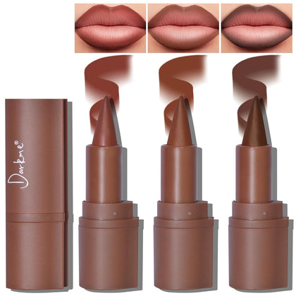 3 Colors 2 in 1 Lip Liner Set, Matte Nude Dark Brown Red Lip Liner Lipstick Plumping Smooth Creamy Lip Combo, High