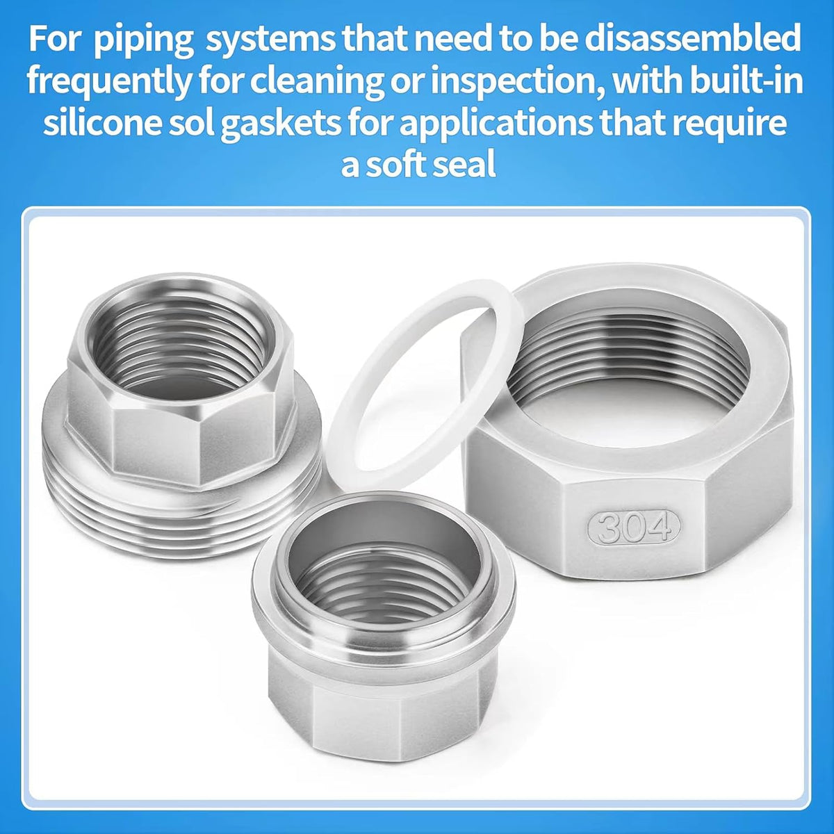 ChillWaves 304 Stainless Steel Cast Pipe Fitting, Union，1-1/4" NPT Female Thread Adapter(1-PACK)