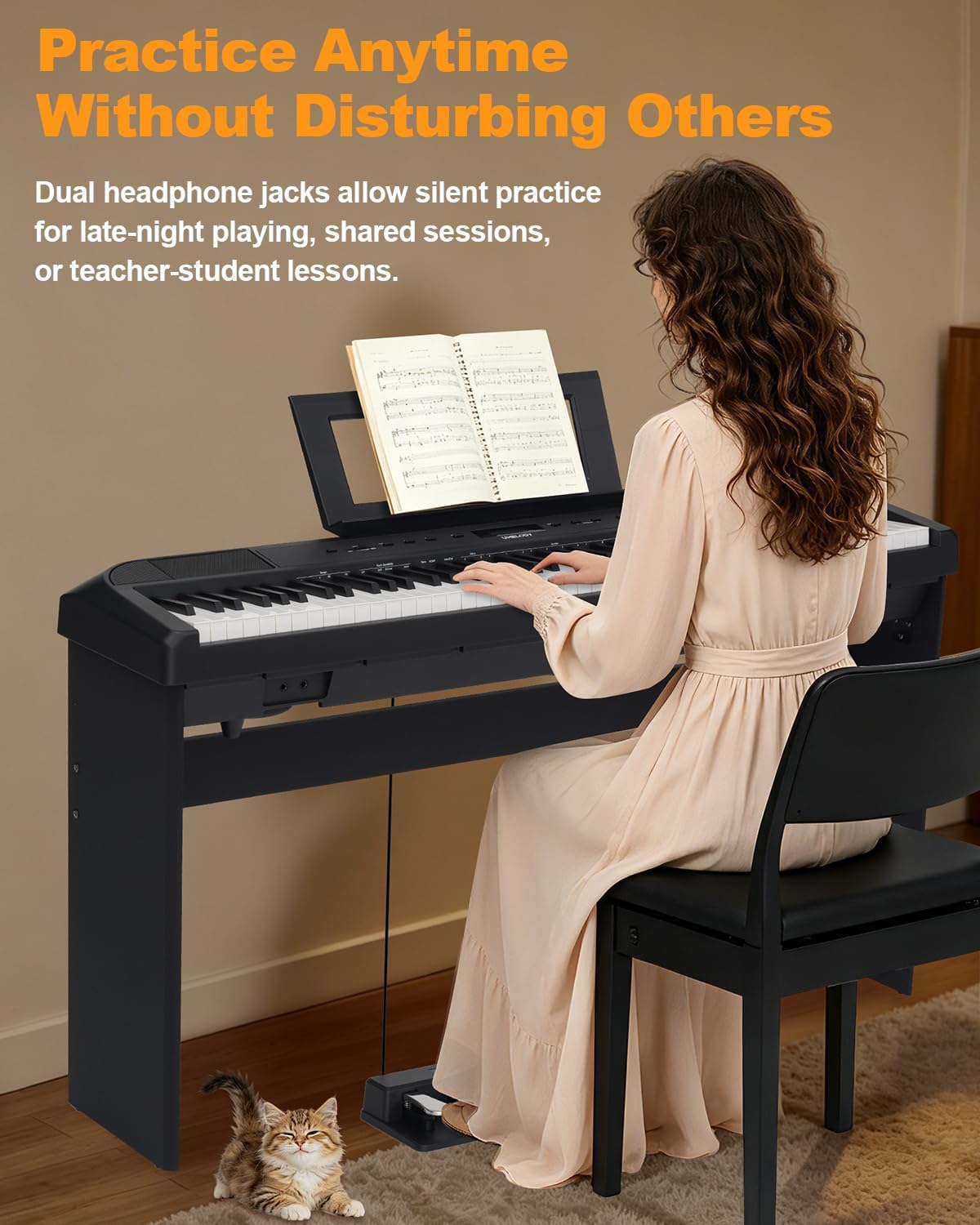 Digital Piano 88 Key Full Size for Beginners, Upright Home Keyboard with Triple Pedals, Fully-Weighted Touch