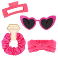 4 Pcs Hot Pink Bridesmaid Proposal Gifts Bridesmaid Spa Headband, Hair Claw Clips, Heart Shaped Sunglasses and Smooth