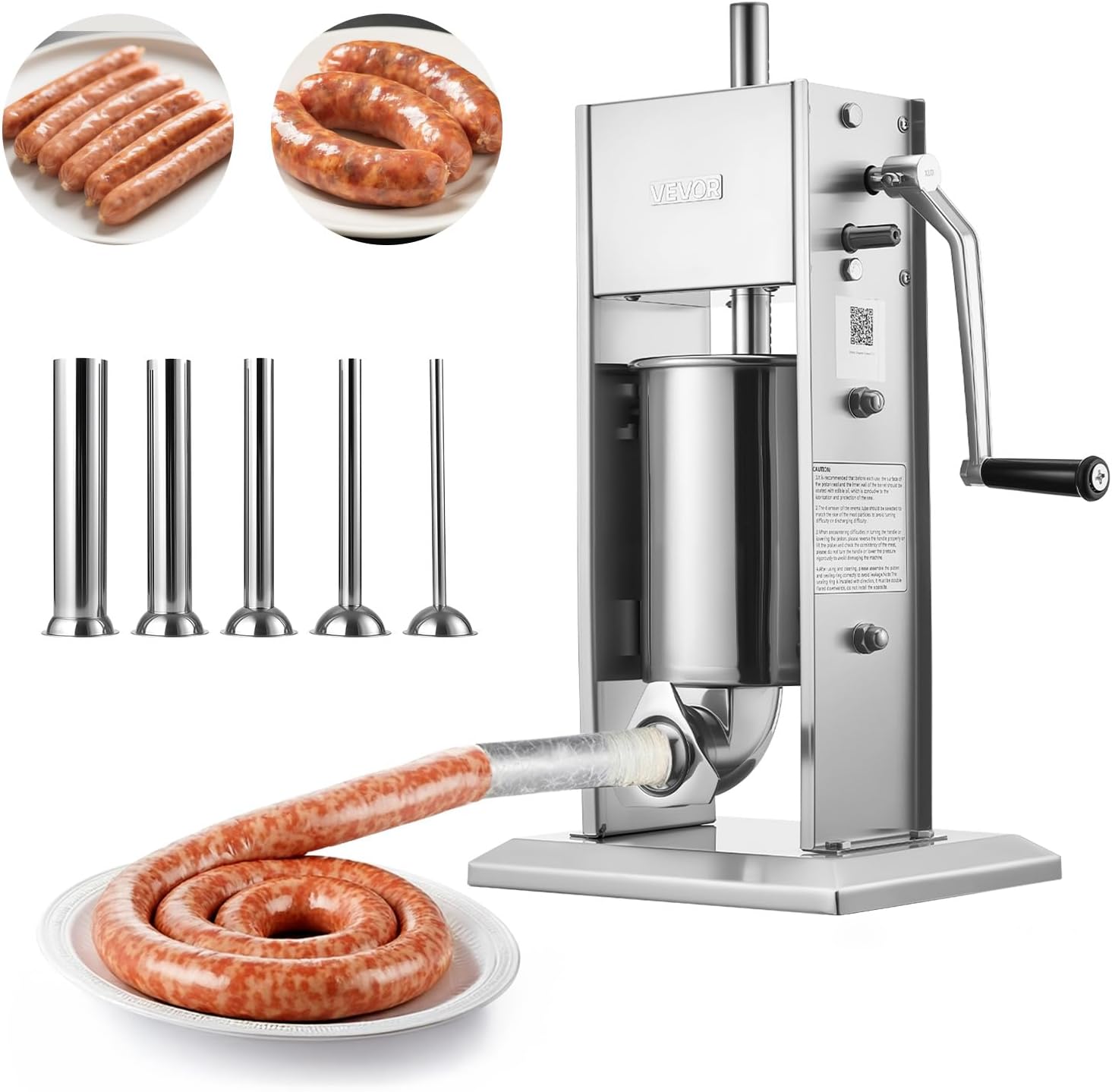 Manual Sausage Stuffer, 7 LBS / 3 L Vertical Meat Stuffer, Heavy Duty Sausage Casing Meat Stuffing Machine