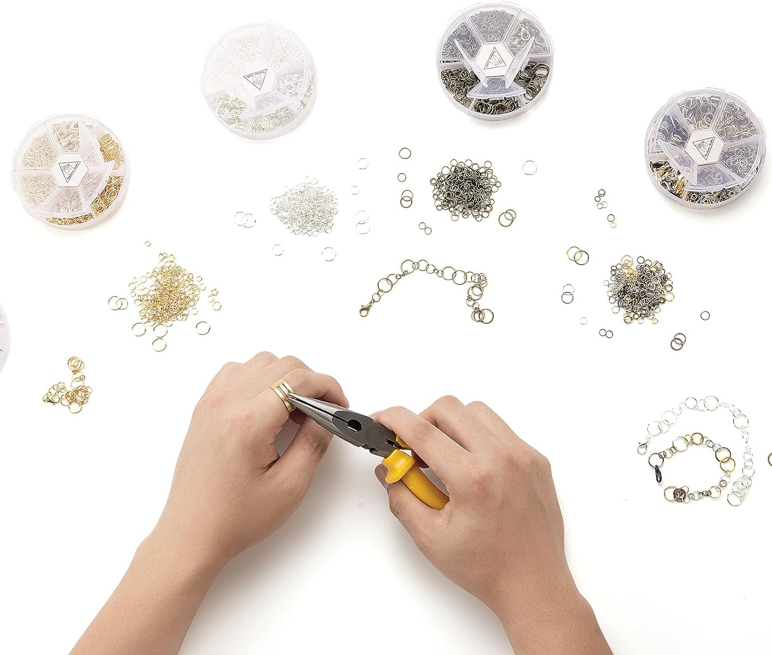 Jump Rings Kit With1000PCS Open Jump Rings 40PCS 12mm Lobster Clasps and Jump Rings Opener for Jewelry Making