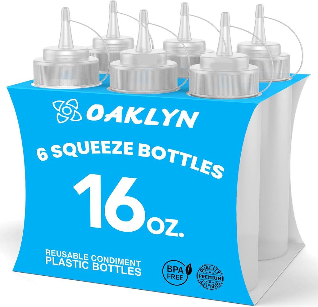 Squirt Bottles, BPA-Free Condiment Squeeze Bottles, 16oz, 6 Pack