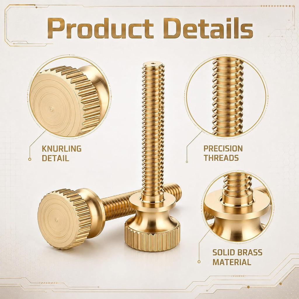 Hicarer 10 Pcs 8-32 x 1 Thumb Screws Brass Knurled, Threaded, Antique