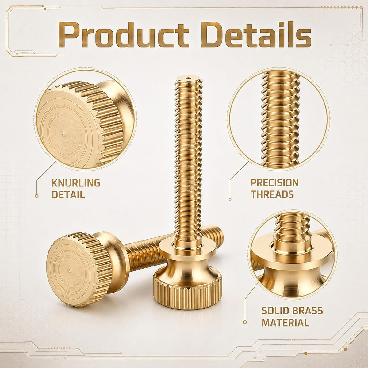 Hicarer 10 Pcs 8-32 x 1 Thumb Screws Brass Knurled, Threaded, Antique