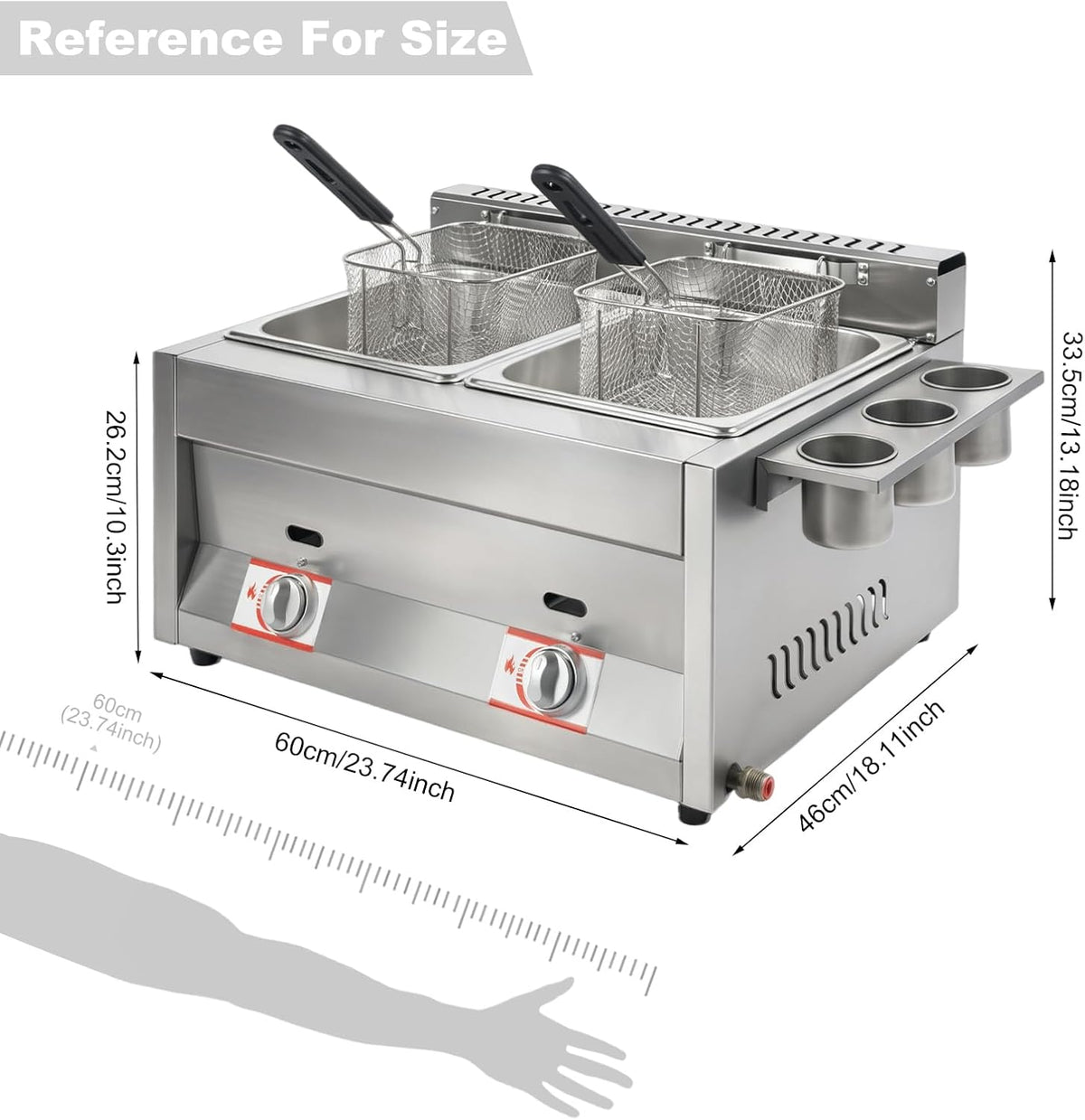 Dual 6.34Qt Tanks Countertop Gas Deep Fryer with 2 Baskets