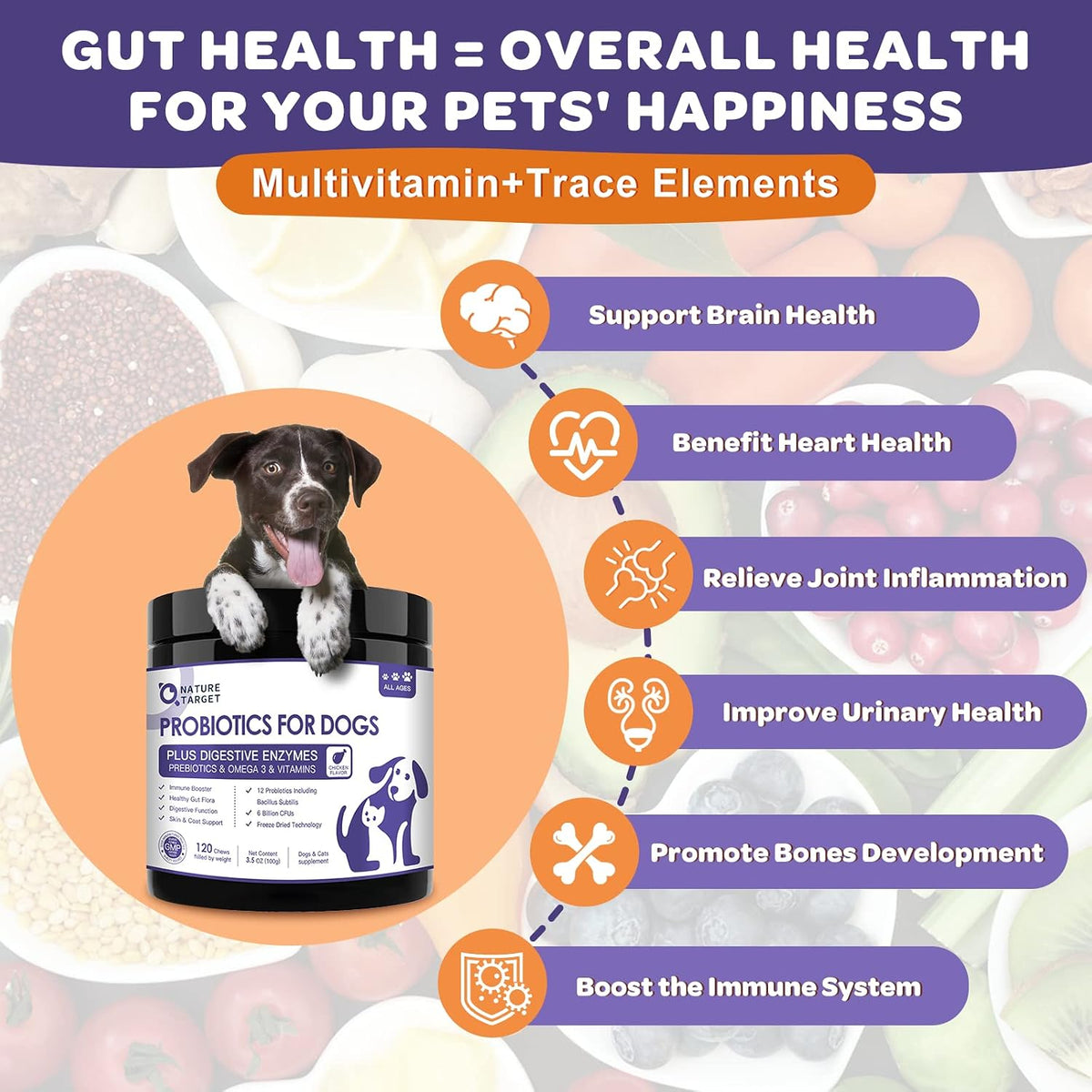 6 Billion Freeze Dried Probiotics for Dogs, 120 Bites