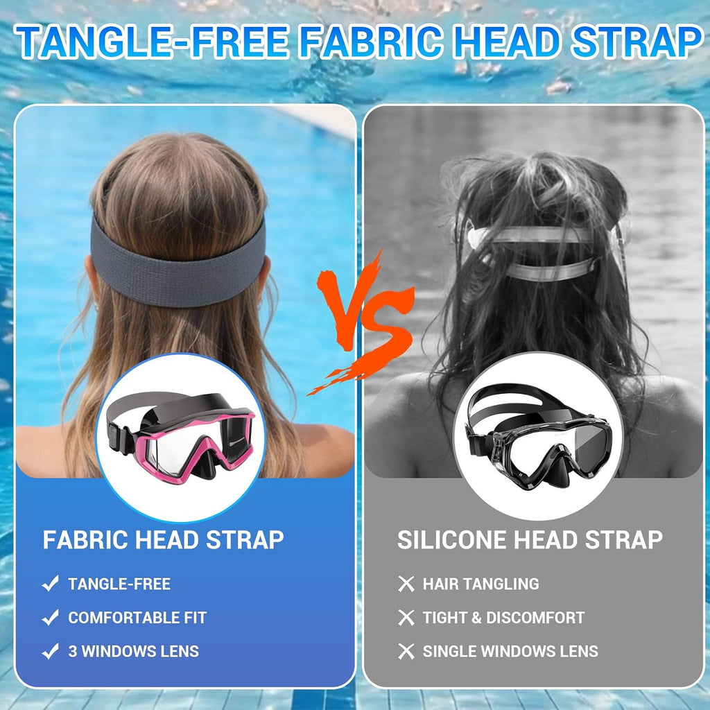 3 Window Snorkeling Gear for Kids Adults, 4 in 1 Snorkel Mask Fins Set with Snorkel Mask, Dry Top Snorkel, Adjustable