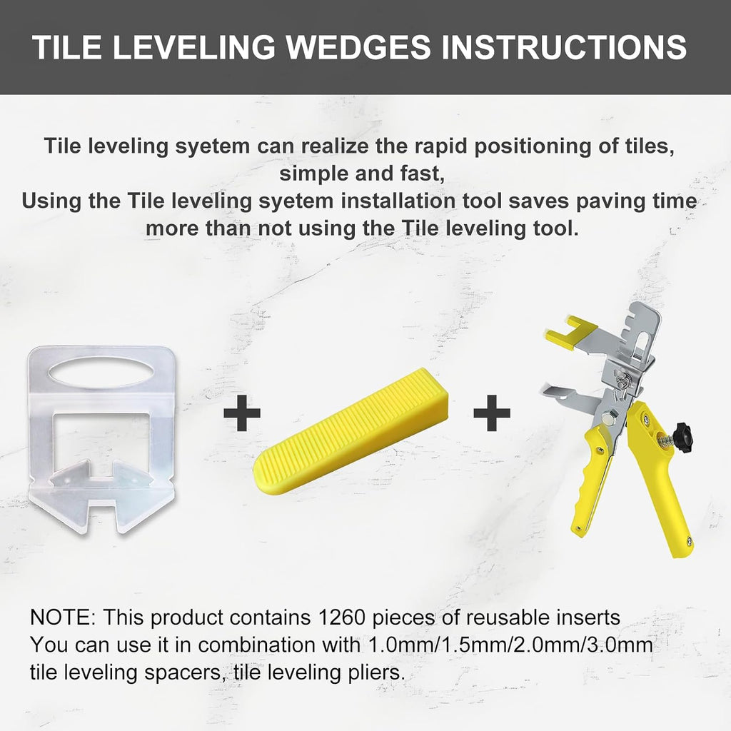 Tile Leveling Wedges 1260 pieces Reusable Tile Leveler System for 1/8" 1/12" 1/16" 1/32"tile Spacers, Tile Leveler