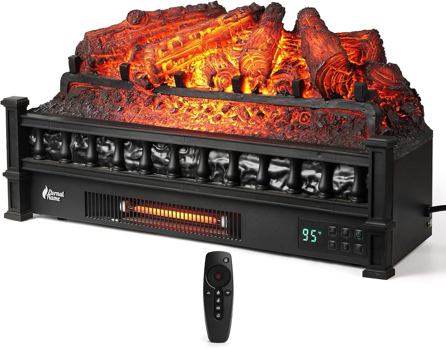 Eternal Flame 26-Inch Infrared Quartz Electric Fireplace Log Heater - Realistic Pinewood Logs, Adjustable Flame